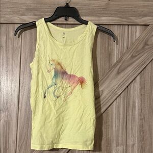 GAP Pastel Yellow Tank with Rainbow Horse Graphic